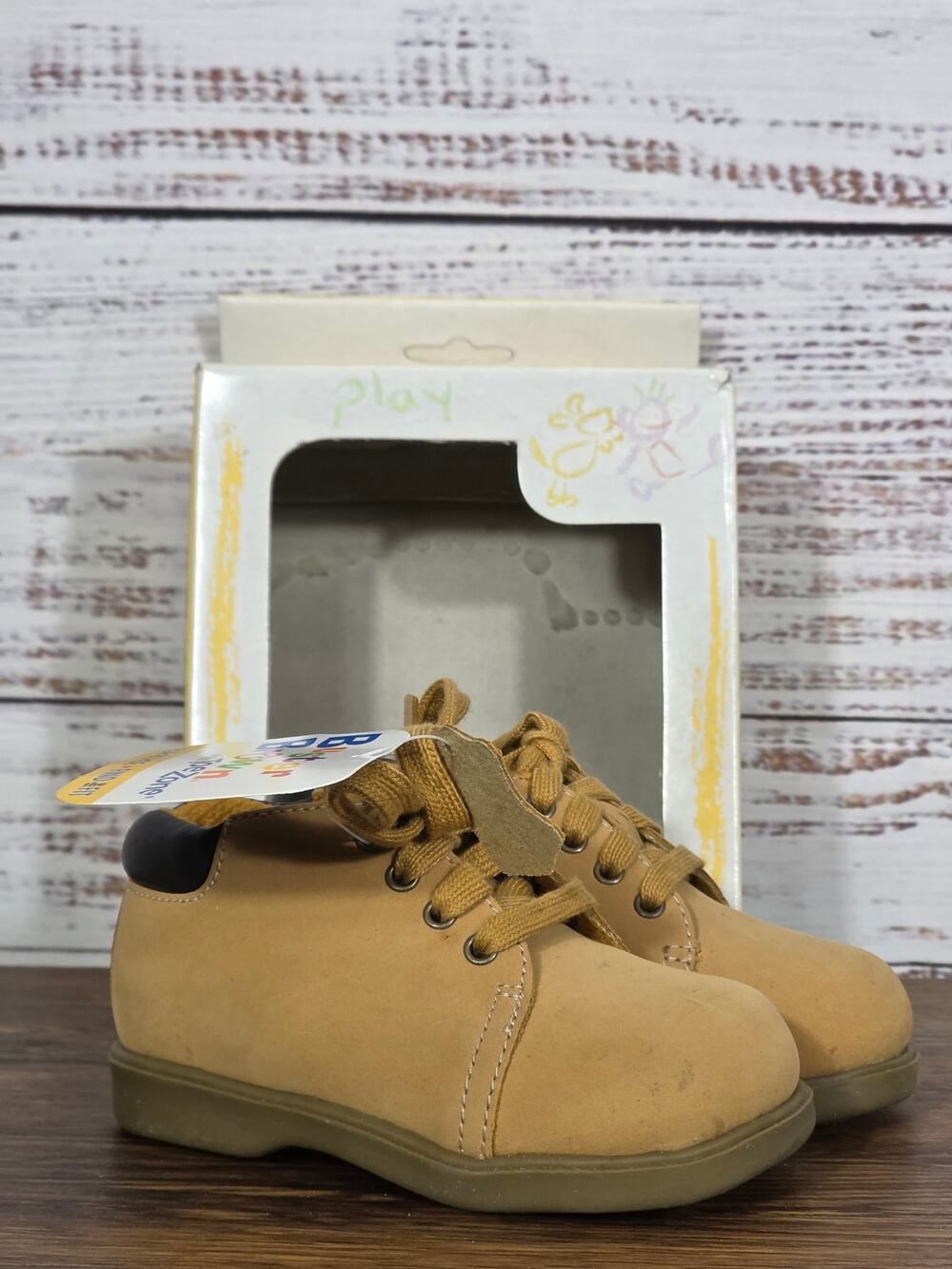 Buster Brown Toddler Shoes Size 6 Lace Up Tan Pace Wheel Learning Walker